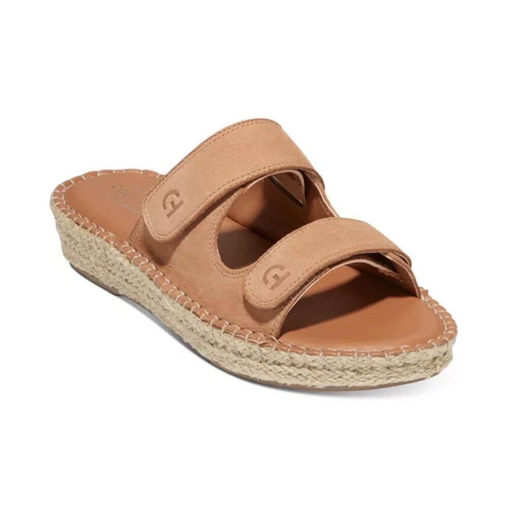Cole Haan Leather Cloudfeel Espadrille Slide Sandals in Pecan Tan, 11B
